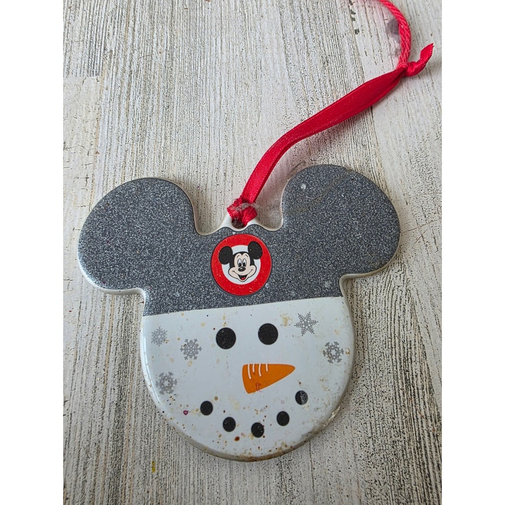 Vintage porcelain snowman Mickey ears ornament snowflakes Xmas tree